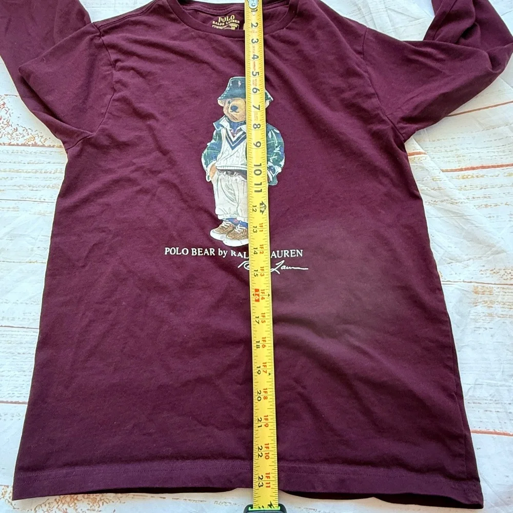 Polo Ralph‎ Lauren Bear Long Sleeve Shirt | Kids Large 14/16 | Burgundy Unis